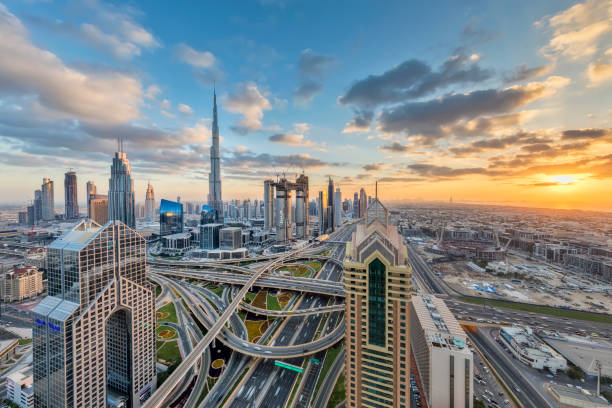 istock City lights in Dubai at sunset 911607884