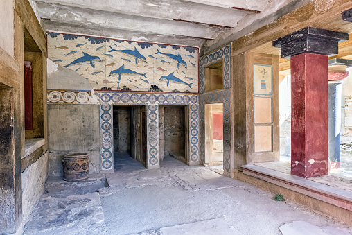 Antakya Turkey, November 26, 2022 : Mosaics in Antakya Museum Hotel, Hatay, Turkey. Detailed mosaic pattern from the ancient Roman period in Hatay, Turkey.