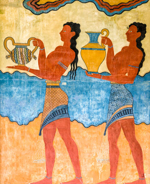 Wall painting at Knossos palace, Crete - Greece stock photo