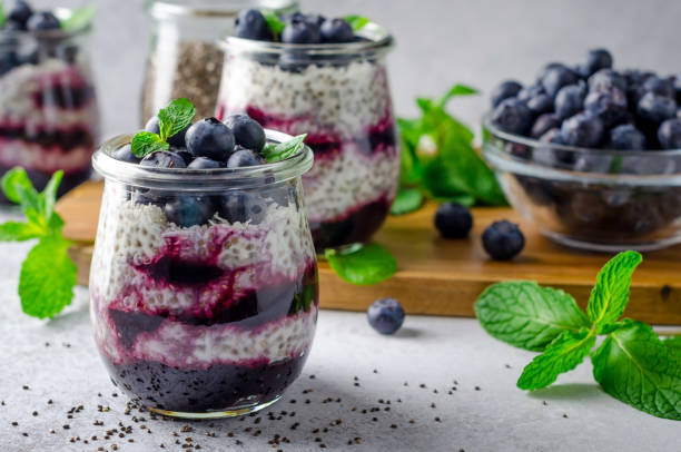 istock Chia pudding with blueberry, mint leaves  and jam 911611730