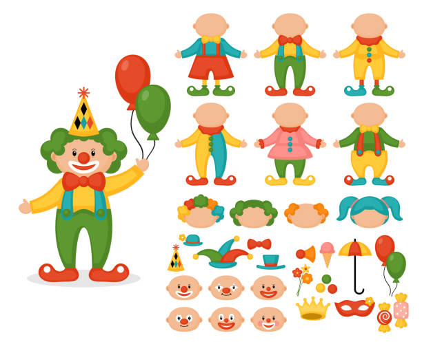 Cute Clown Character Creator Set Stock Illustration - Download Image Now -  Clown, Human Face, Cartoon - iStock