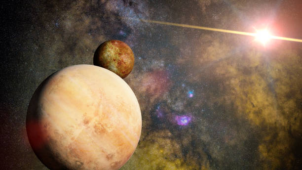 istock alien planet with moon lit by an alien star, habitable exoplanet (3d space illustration, elements of this image are furnished by NASA) 911622814