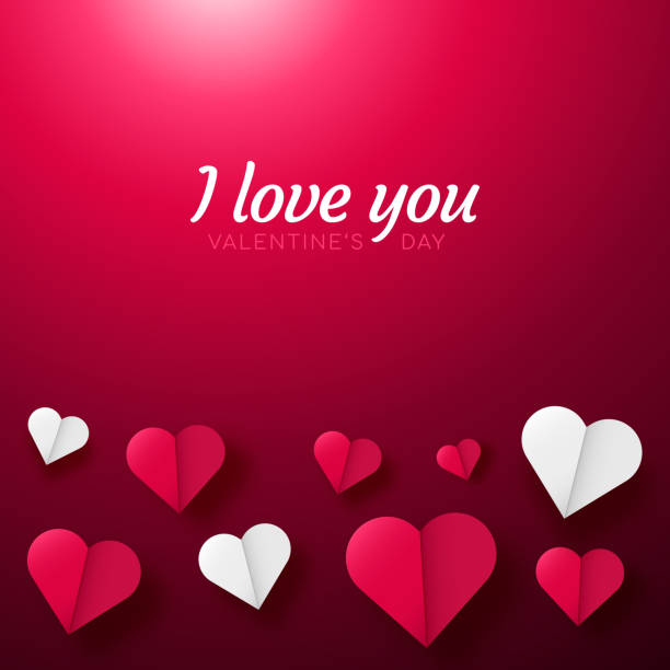 istock Valentines day background with paper origami hearts divided into half. 911623000