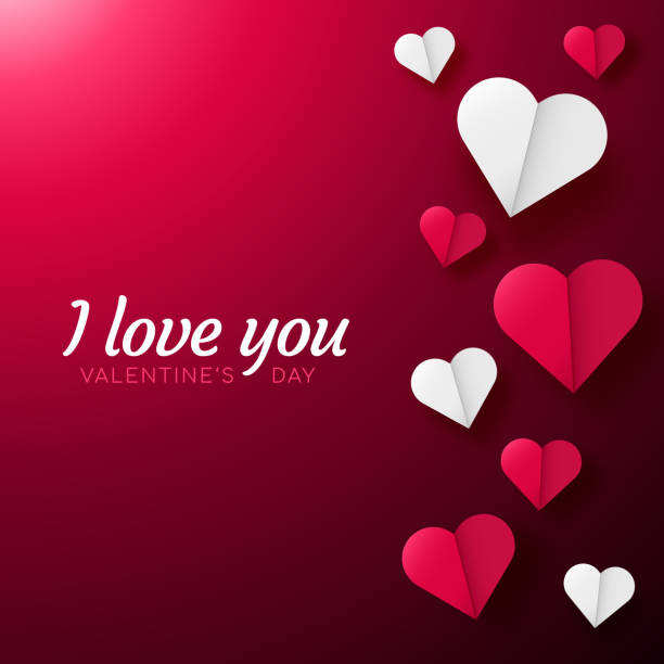 istock Valentines day background with paper origami hearts divided into half. 911623462