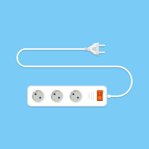 ilustraciones, imágenes clip art, dibujos animados e iconos de stock de ilustración plana de cable de extensión eléctrica - switch electricity power group of objects