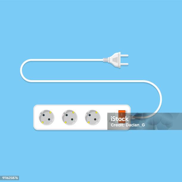 Electric Extension Cord Flat Illustration Stock Illustration - Download Image Now - Gang Socket, Electric Plug, Electrical Outlet