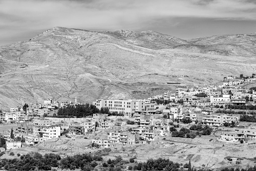 Wadi Musa, small town near Petra, Jordan (monochrome)
