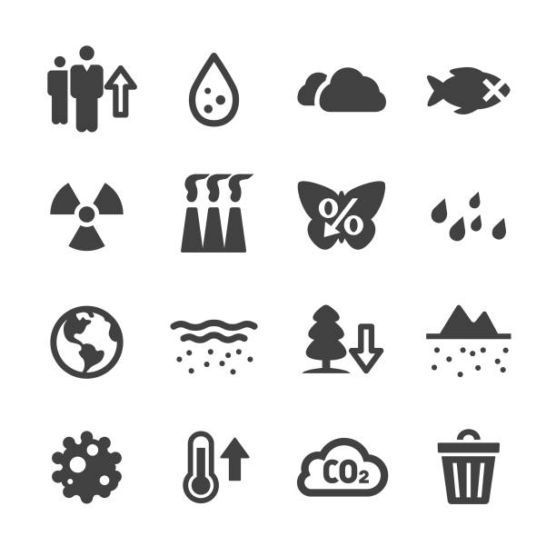 ilustraciones, imágenes clip art, dibujos animados e iconos de stock de problemas ambientales los iconos - serie acme - pollution sea toxic waste garbage