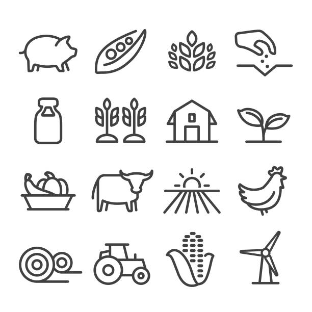 Farming Icons - Line Series Farming, agriculture, harvesting, planting, crop plant illustrations stock illustrations