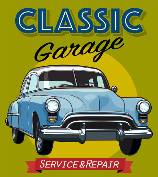 ilustraciones, imágenes clip art, dibujos animados e iconos de stock de coche americano clásico vector - carros antiguos