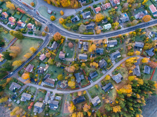 istock Aerial view over a small town 911638062