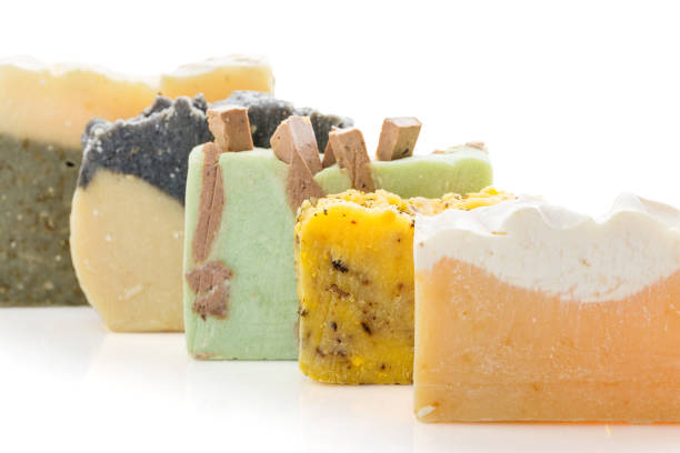 istock Bars of natural organic soap isolated on white 911638368