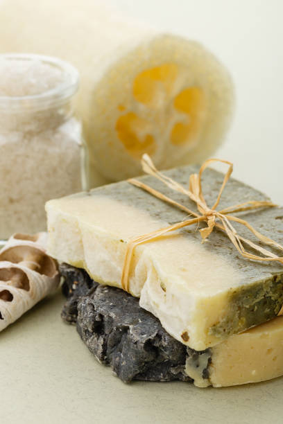 istock Natural organic soap with bath salt and loofah 911638374