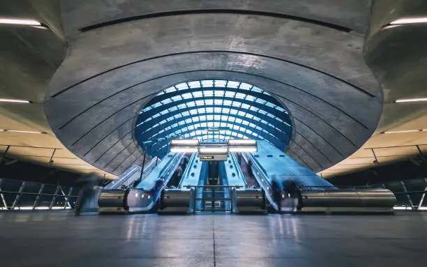 Photo of Subway Station Escalators, Canary Wharf, London, England