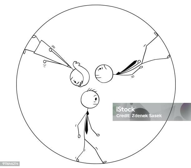 Conceptual Cartoon Of Sad Or Tired Business People Walking In Circle Or Wheel Stock Illustration - Download Image Now