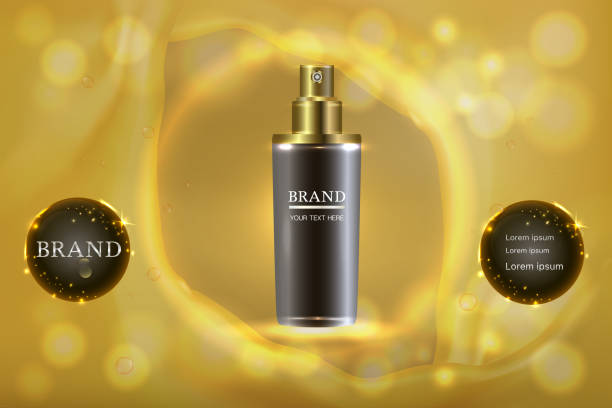 istock Black cosmetic container with advertising background ready to use, luxury skin care ad design. 911648772