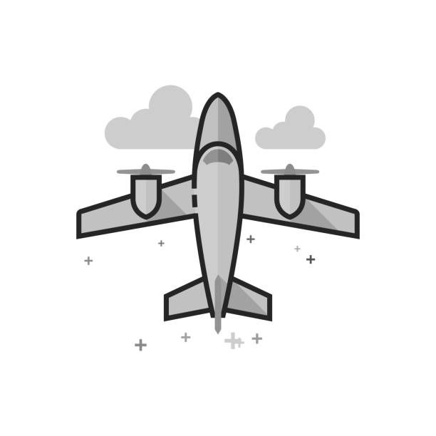 flat grayscale icon - vintage samolot - fighter plane aerospace industry air air vehicle stock illustrations