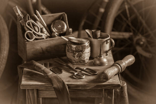 Small bicycle repair workshop with pump, rubber patch and glue