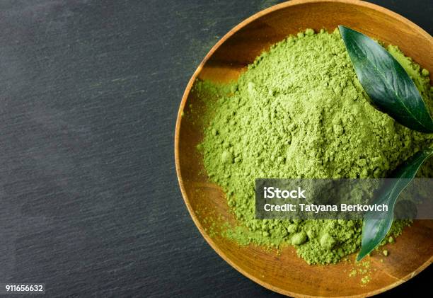 Japanese Green Tea Matcha In A Wooden Bowl Stock Photo - Download Image Now - Ground - Culinary, Matcha Tea, Animal Whisker