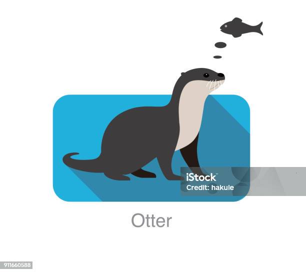 Otter Want To Eat Fish Vector Illustration Stock Illustration - Download Image Now - Otter, Vector, Cartoon
