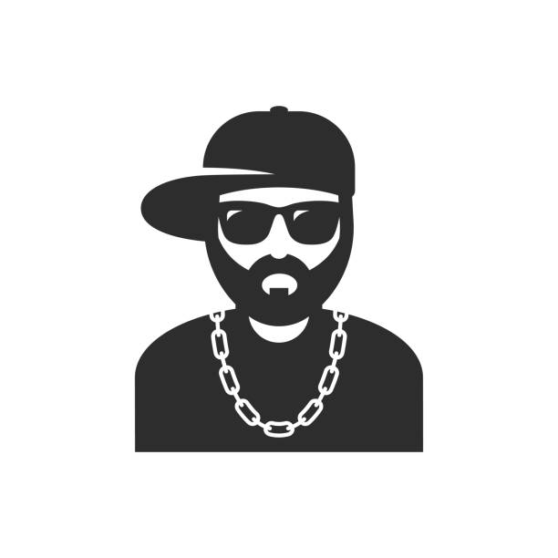illustrazioni stock, clip art, cartoni animati e icone di tendenza di cool rapper uomo con un berretto da baseball e occhiali da sole. icona hip hop - baseball cap cap men baseball