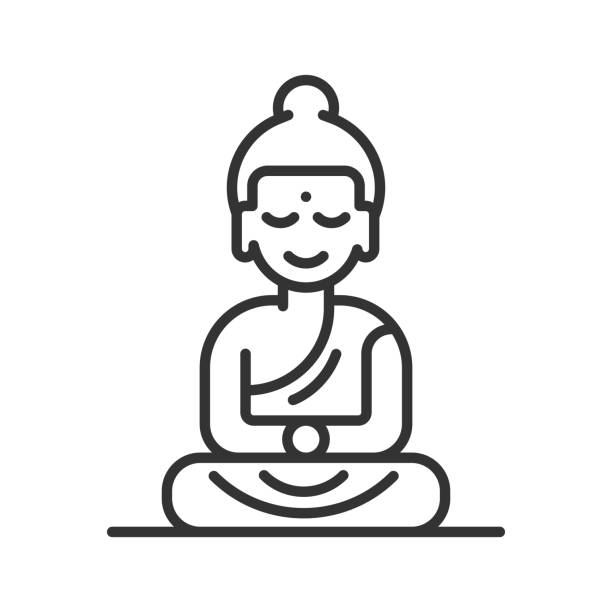 illustrations, cliparts, dessins animés et icônes de icône de la ligne de bouddha - jeunes bonze