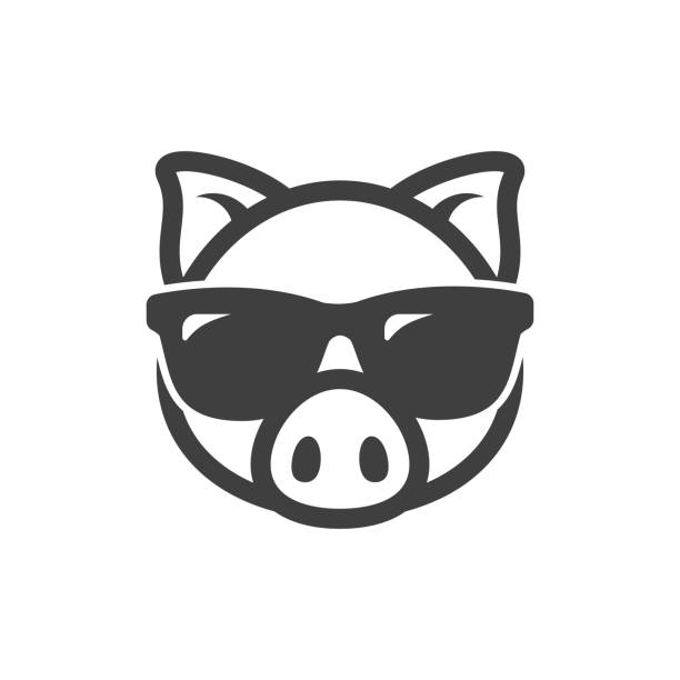 Pig in sunglasses icon. Piggy Pig in sunglasses icon. Piggy snout stock illustrations
