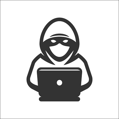 Computer hacker with laptop icon