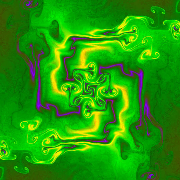Neon glow. Liquid colored glass. 3D surreal illustration. Sacred geometry. Mysterious psychedelic relaxation pattern. Fractal abstract texture. Digital artwork graphic astrology magic