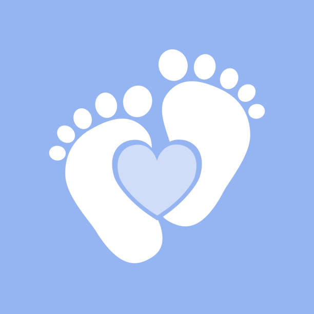 Baby footprints - vector illustration. Simple baby footprints - vector illustration. Blue footprints of baby with image of the heart inside. new baby stock illustrations