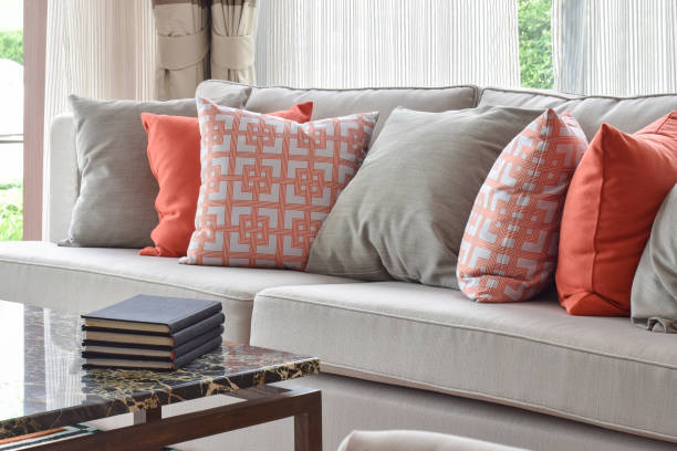 istock Books on marble top table with lively sofa set 911690498