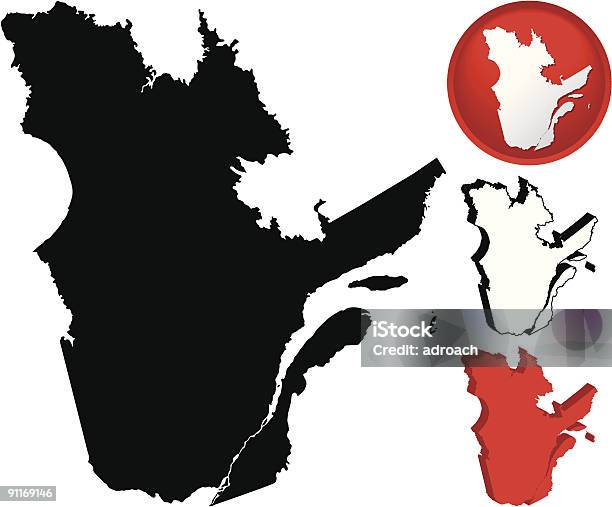 Szczegółowa Mapa Quebec Kanada - Stockowe grafiki wektorowe i więcej obrazów Bez ludzi - Bez ludzi, Czarny kolor, Czerwony