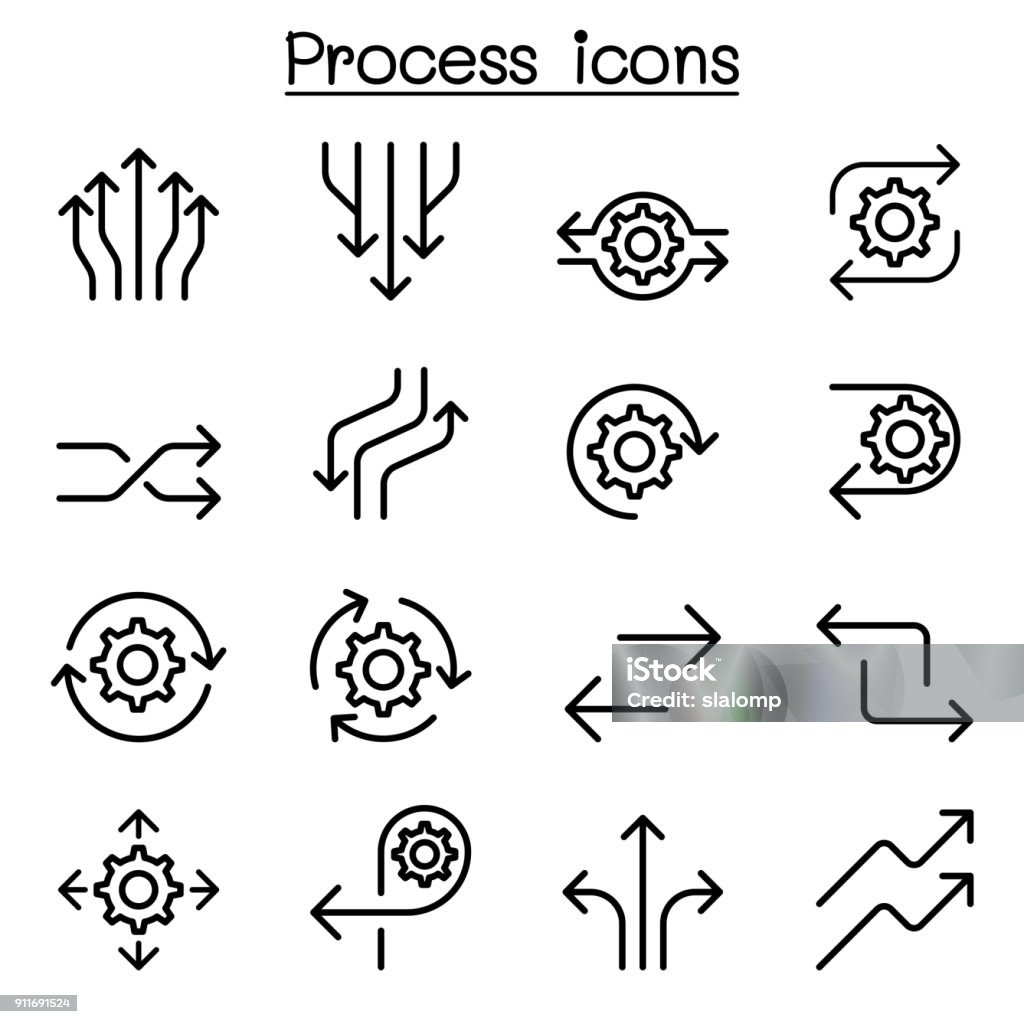 Process icon set in thin line style Arrow Symbol stock vector