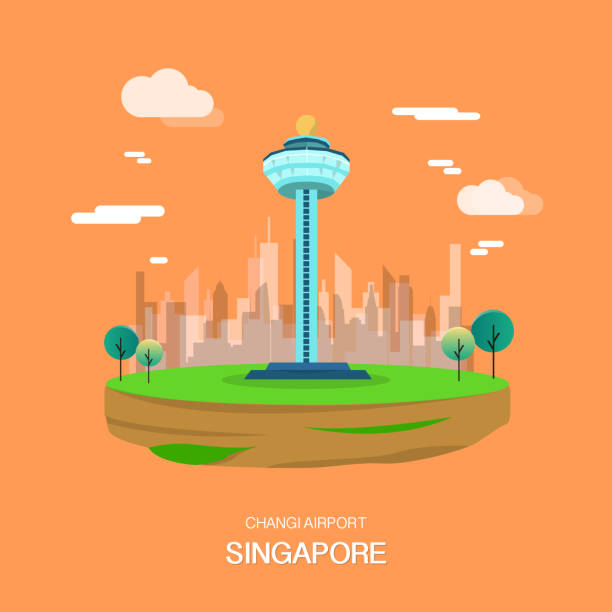 changi flughafen wahrzeichen in singapur illustrataion design.vector - singapore stock-grafiken, -clipart, -cartoons und -symbole