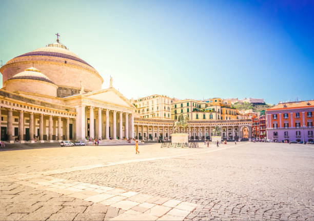 Piazza del Plebiscito, Naples Italy view of famous Piazza del Plebiscito at summer, Naples Italy, retro toned piazza plebiscito stock pictures, royalty-free photos & images