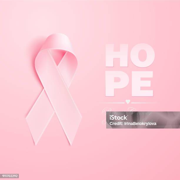 Vector Realistic 3d Pink Silk Ribbon Breast Cancer Stock Illustration - Download Image Now - Cancer - Illness, Breast, Breast Cancer