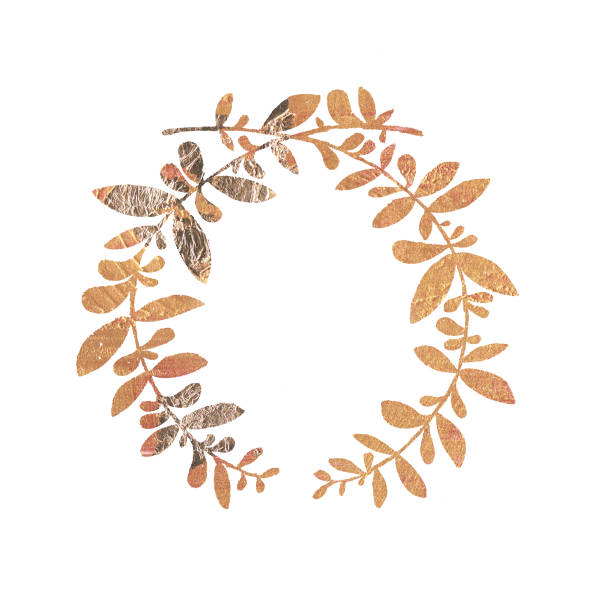 istock Golden wedding rustic wreath , rural restaurant banner background with natural gold foil textures. 911703364