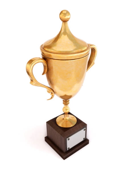 istock Golden trophy cup isolated on white background. 3d illustration. 911706422