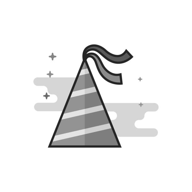 illustrazioni stock, clip art, cartoni animati e icone di tendenza di icona scala di grigi piatta - cappello di compleanno - party hat silhouette symbol computer icon