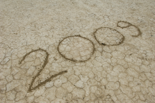 2009 number written on dry soil.