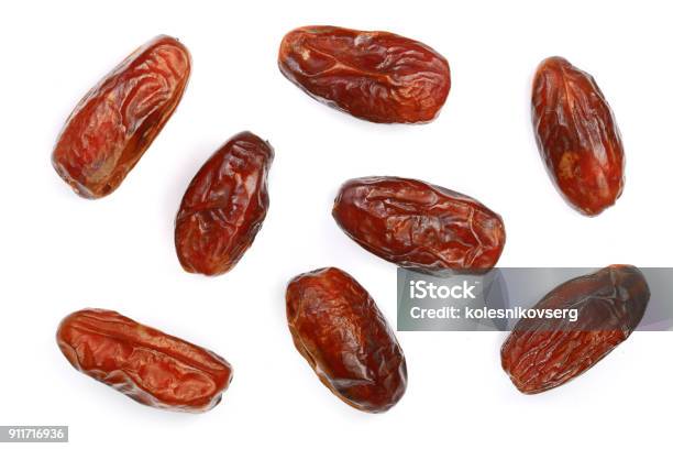 Dry Dates Isolated On White Background Top View Flat Lay Pattern Stock Photo - Download Image Now