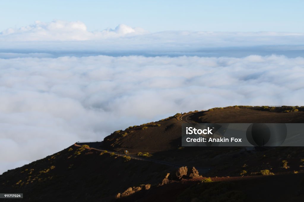 Desert Inversion Empty Road Above Cloud Inversion In Desert Landscape While Sunrise ...