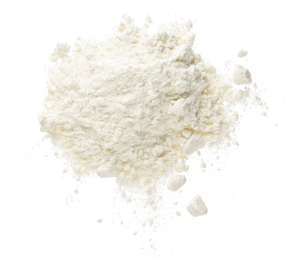 istock Pile of flour isolated on white background. Top view. Flat lay 911720608
