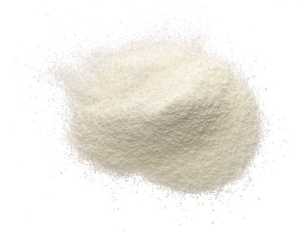 istock dried soy milk isolated on white background. Top view. Flat lay 911720728