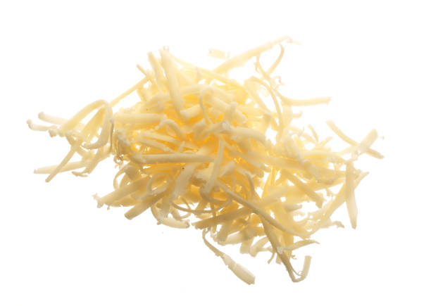istock grated cheese isolated on white background. Top view 911721212