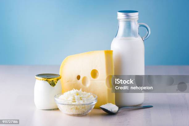 Dairy Products Such As Milk Cheese Egg Yogurt And Butter Stock Photo - Download Image Now