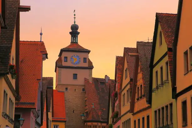Photo of Rothenburg ob der Tauber Plonlein medieval architecture and old town at dawn – Bavaria, Germany