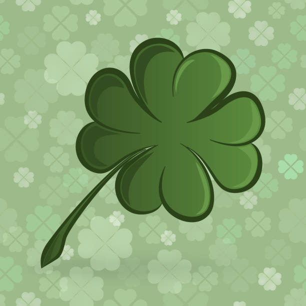 ilustrações, clipart, desenhos animados e ícones de tema do dia de feriado irlandês st. patrick. ícone de vetor de desenhos animados. trevo verde isolado em um fundo padrão sem emenda com folhas de trevo - clover leaf green spirituality