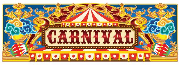 karnevalsbanner mit zirkuszelt - rollercoaster people amusement park ride red stock-grafiken, -clipart, -cartoons und -symbole