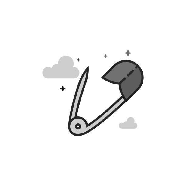 회색조 아이콘-핀 플랫 - safety pin closed open isolated stock illustrations